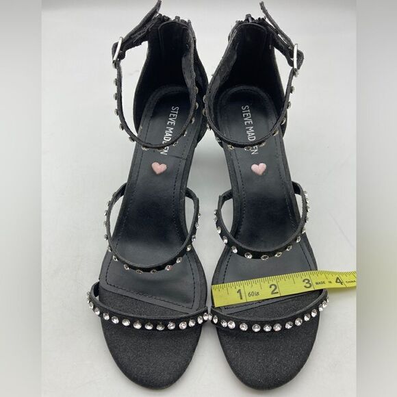 Steve Madden Jdancer Glitter Black Strappy Rhinestone Sandals Size 7,5 - Picture 6 of 8